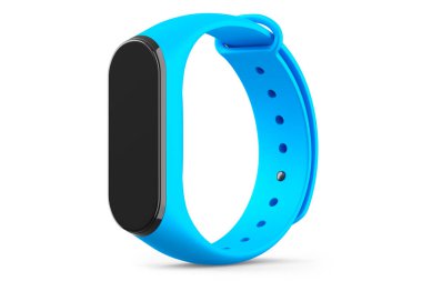 Blue fitness tracker or smart watch with heart rate monitor isolated on white background. 3d render of sport equipment for active training and wearable device. clipart