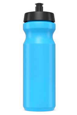 Beyaz arka planda izole edilmiş protein içeceği için mavi plastik karıştırıcı. Spor gıda kokteyl kabının 3 boyutlu sunucusu