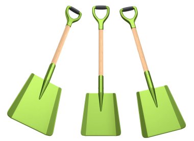 Bahçedeki bahçıvan ve saksılar için beyaz arka planda bahçe aletleri ve malzemeler. 3D bahçe işleri ve tarım malzemeleri kavramı