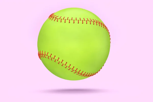 Πράσινη Μπάλα Του Μπέιζμπολ Μπάλα Του Μπέιζμπολ Απομονωμένη Ροζ Φόντο — Φωτογραφία Αρχείου