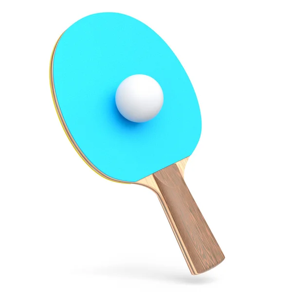 Modrá Ping Pong Raketa Pro Stolní Tenis Míčem Izolované Bílém — Stock fotografie