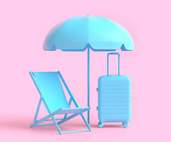 Colorful Beach Rings Chair Umbrellas Lugagge Monochrome Background Render Summer —  Fotos de Stock