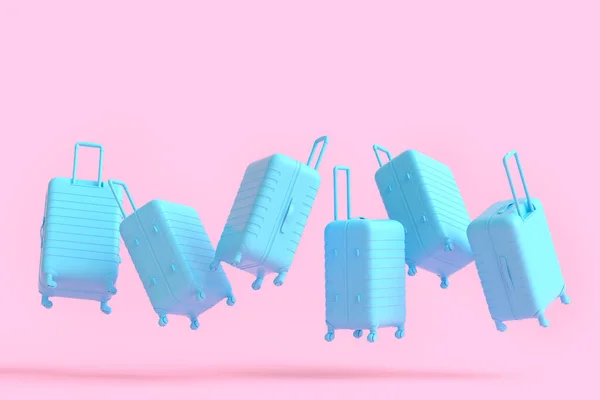 Kleurrijke Koffer Bagage Vliegen Monochrome Achtergrond Weergave Van Zomervakantie Concept — Stockfoto
