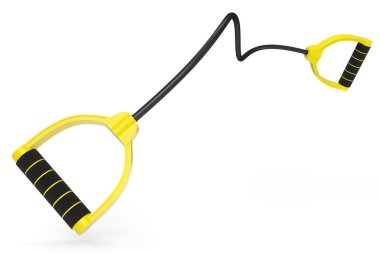 Beyaz arka planda izole edilmiş kauçuk saplı el genişletme bandı veya direnç bandı. Spor malzemelerinin fitness, trx ve powerlift için 3d yorumlanması