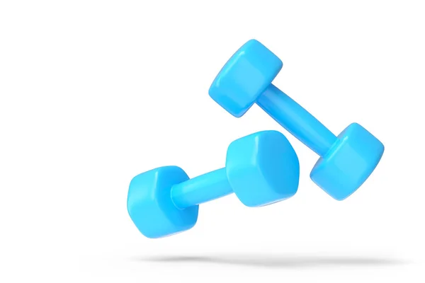 一对橡胶蓝色哑铃隔离在白色背景 3D提供用于健身和举重的体育设备 — 图库照片