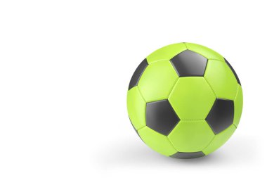 Yeşil futbol ya da futbol topu beyaz arka planda izole. Takım oyunu için 3 boyutlu spor aksesuarları hazırlama