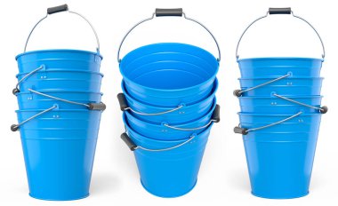 Bahçedeki bahçıvan ve saksılar için beyaz arka planda bahçe aletleri ve malzemeler. 3D bahçe işleri ve tarım malzemeleri kavramı