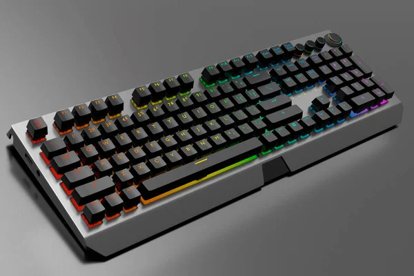 Realistisch Computertoetsenbord Met Metallic Chroom Textuur Geïsoleerd Zwarte Achtergrond Weergave — Stockfoto