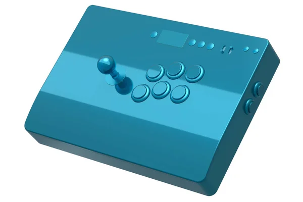 古色古香的街机杆与控制杆和比赛级按钮与蓝色的彩色纹理白色背景 游戏机三维渲染 云游戏流水线齿轮和游戏玩家工作空间概念 — 图库照片