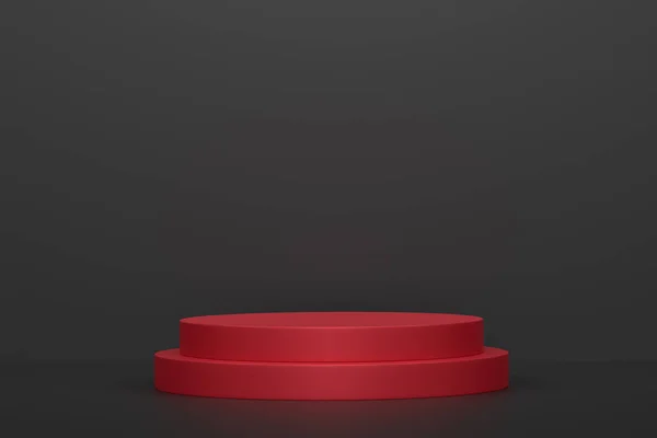 红色圆柱形台面 台阶在黑色底座上 产品展示背景的抽象逼真几何基础或平台的三维渲染 最低限度场景 — 图库照片