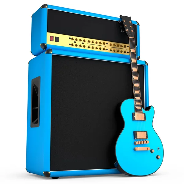 Amplificador Clásico Con Guitarra Eléctrica Acústica Aislada Sobre Fondo Blanco — Foto de Stock