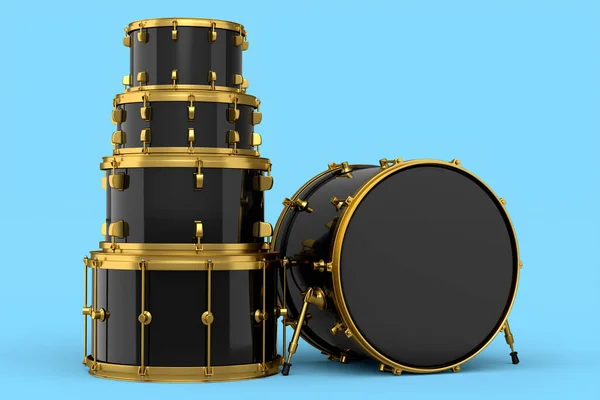 Set Tamburi Realistici Batteria Sfondo Blu Concetto Rendering Strumento Musicale — Foto Stock