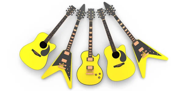 Conjunto Guitarra Acústica Eléctrica Aislada Sobre Fondo Blanco Render Concept —  Fotos de Stock