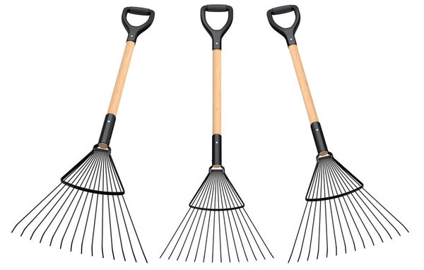 Комплект садовых инструментов и принадлежностей для садовника и цветочных горшков в саду на белом фоне. 3d Предоставление концепции садоводства и сельскохозяйственных поставок