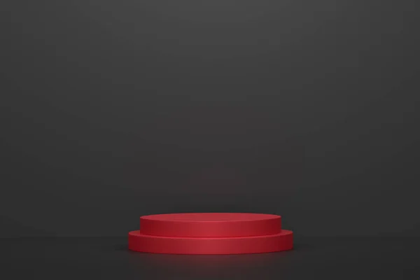 Pastell Röd Cylinder Podium Med Steg Svart Bakgrund Återgivning Abstrakt — Stockfoto
