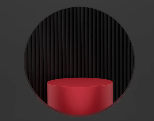 Pastel Pódio Cilindro Vermelho Com Passos Sobre Fundo Preto Renderização — Fotografia de Stock