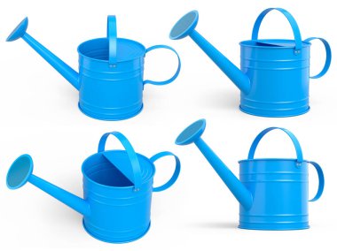 Bahçedeki bahçıvan ve saksılar için beyaz arka planda bahçe aletleri ve malzemeler. 3D bahçe işleri ve tarım malzemeleri kavramı