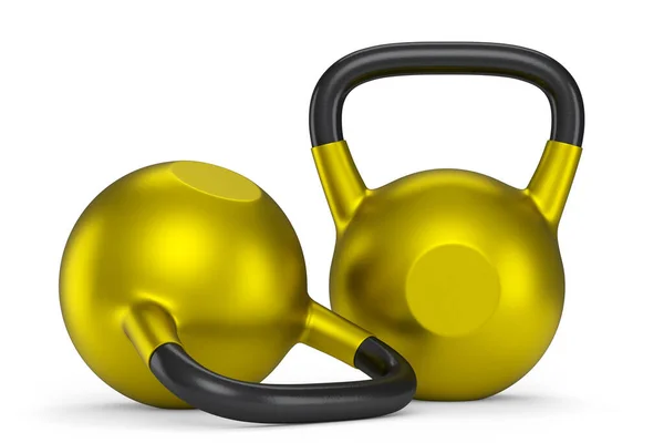 Set Van Gym Gouden Kettlebell Voor Training Geïsoleerd Witte Achtergrond — Stockfoto