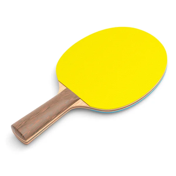 乒乓球用黄色乒乓球球拍 白色背景隔离 3D为现役训练提供体育装备 — 图库照片