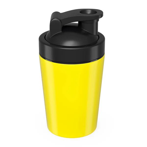 Желтый Пластиковый Спортивный Шейкер Протеинового Напитка Изолирован Белом Фоне Визуализация — стоковое фото