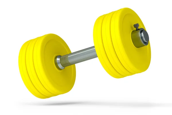 Metal Dumbbell Yellow Disks Isolated White Background Rendering Sport Equipment — Stock Photo, Image