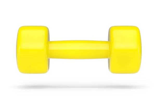 橡胶黄色哑铃隔离在白色背景上 3D提供用于健身和举重的体育设备 — 图库照片