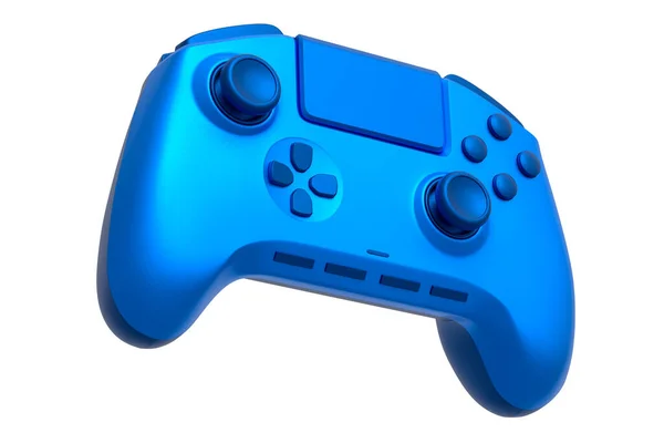 Realistischer Videospielsteuerknüppel Mit Blauer Chromstruktur Isoliert Auf Weißem Hintergrund Rendering — Stockfoto