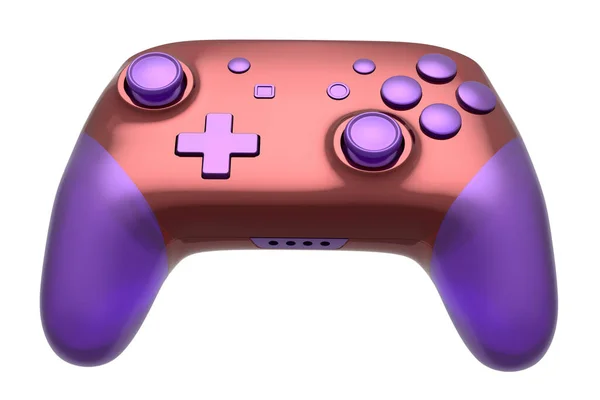Реалистичный Джойстик Видеоигры Фиолетовой Хромовой Текстурой Выделенной Белом Фоне Визуализация — стоковое фото