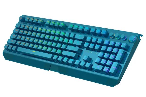 Realistische Computertastatur Mit Blauer Chromstruktur Isoliert Auf Weißem Hintergrund Rendering — Stockfoto