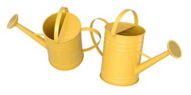 Sulama tenekesi beyaz bir arkaplanda izole edilmiş. 3D bahçe aletleri kavramı tarım ve hasat araçları