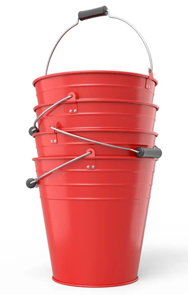 Set Metal Garden Buckets Isolated White Background Render Care Hydration — Stockfoto