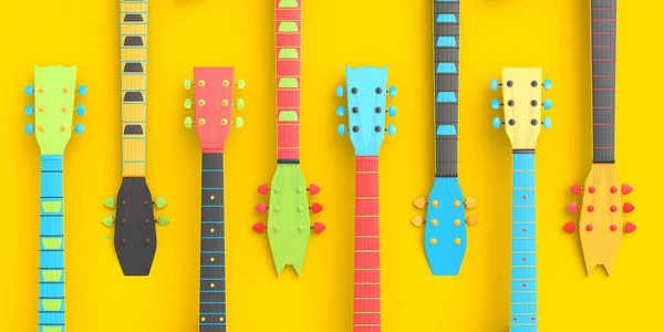 Uppsättning Fingerbräda Elektrisk Akustisk Gitarr Isolerad Flerfärgad Bakgrund Render Koncept — Stockfoto