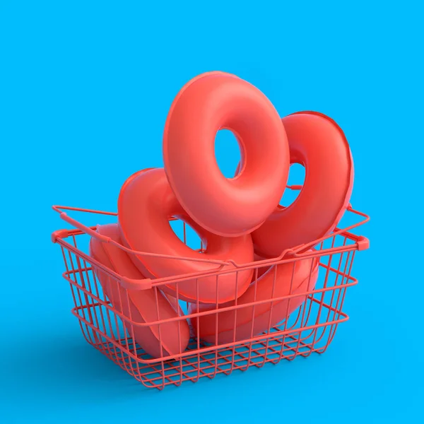 Colorful Inflatable Ring Shopping Basket Monochrome Background Render Summer Vacation — Stock fotografie