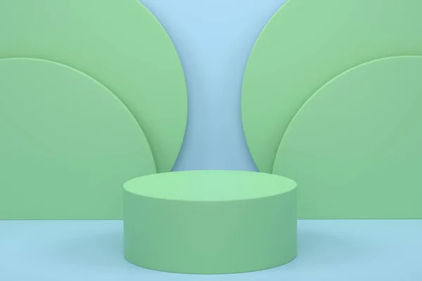 Pastel Pódio Cilindro Verde Com Passos Sobre Fundo Azul Renderização — Fotografia de Stock