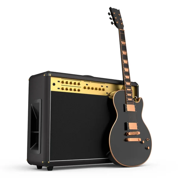 Amplificador Clásico Con Guitarra Eléctrica Acústica Aislada Sobre Fondo Blanco — Foto de Stock