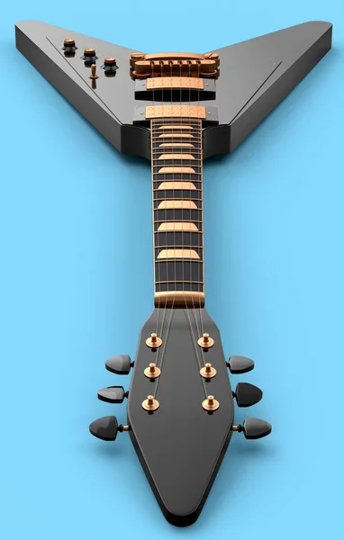Detailní Záběr Elektrická Akustická Kytara Izolovaná Modrém Pozadí Vykreslení Konceptu — Stock fotografie