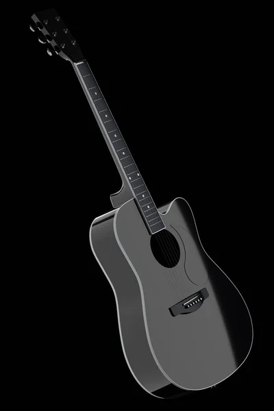Zbliżenie Gitary Akustycznej Izolowane Czarnym Tle Renderowania Koncepcji Festiwalu Rockowego — Zdjęcie stockowe