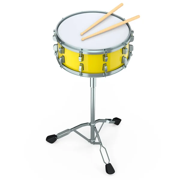 stock image Realistic drum and wooden drum sticks and stand on white background. 3d render concept of musical percussion instrument, drum machine and drumset