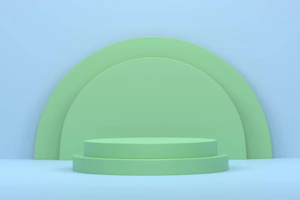 Pastel Green Cylinder Podium Steps Blue Background Render Abstract Realistic — Stock Photo, Image