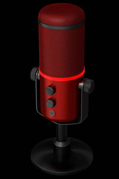 Rendering Eines Roten Studio Kondensatormikrofons Isoliert Auf Schwarzem Hintergrund Konzept — Stockfoto