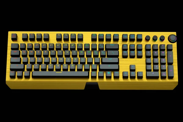 노란색 컴퓨터 키보드와 색으로 분리되어 있습니다 스트리밍 렌더링 게이머 — 스톡 사진