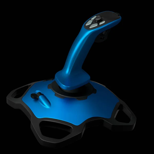 Realistic joystick for flight simulator isolated on black background. 3D rendering of streaming gear for cloud gaming or gamer workspace concept