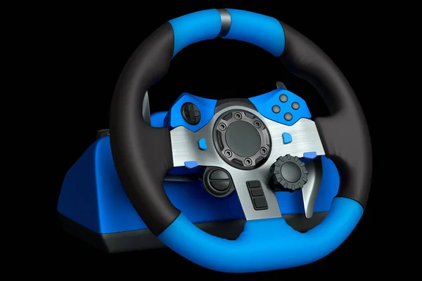 Realistic Leather Steering Wheel Isolated Black Background Rendering Streaming Gear — Stock Photo, Image