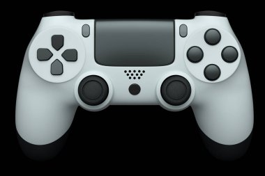 Siyah arka planda video oyunu kontrolörü için gerçekçi joystick. Bulut oyunu ve oyun alanı çalışma alanı konsepti için 3 boyutlu görüntüleme