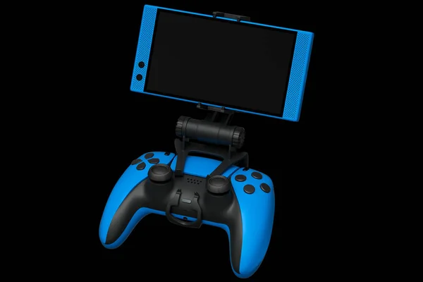 Реалистичный Синий Джойстик Игр Мобильном Телефоне Черном Фоне Рендеринг Концепции — стоковое фото