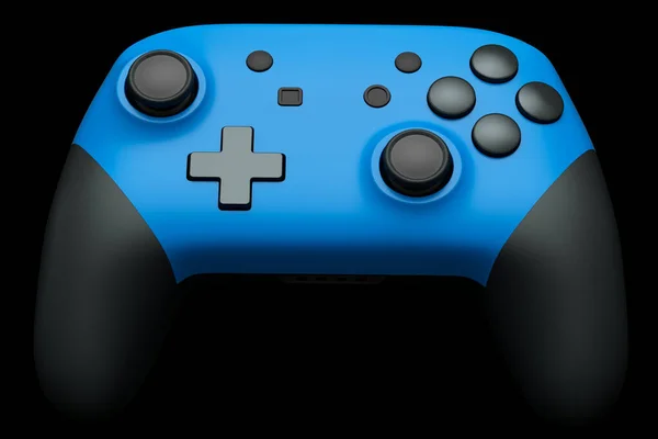 黒の背景にビデオゲームコントローラのための現実的な青ジョイスティック クラウドゲームやゲーマーのワークスペースのコンセプトのためのストリーミングギアの3Dレンダリング — ストック写真