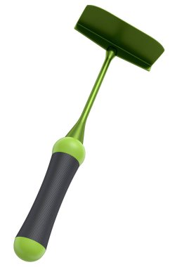 Beyaz arka planda çiçek ve sebze dikmek için tahta sopalı çapa. Organik çiftliğin 3D canlandırma kavramı