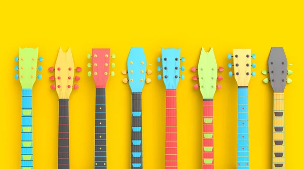 Set Diapasón Guitarra Eléctrica Acústica Aislada Sobre Fondo Multicolor Render —  Fotos de Stock