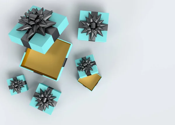 stock image Gift boxes with ribbon and bow flying and falling on white background. 3d render concept of greeting design Birthday, Merry Christmas, Black friday, New Year