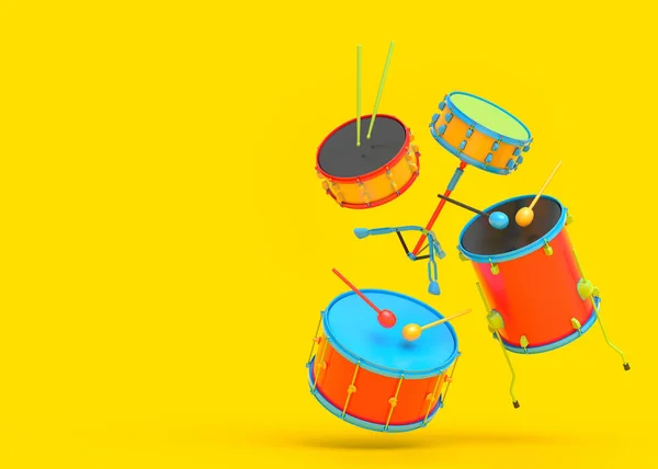 Set Drum Dengan Simbal Logam Pada Latar Multiwarna Render Instrumen — Stok Foto